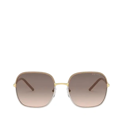 Prada Pr 67xs 58 Rectangle-frame Metal Sunglasses In Brown
