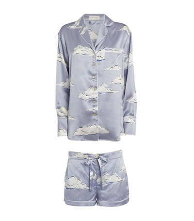 Olivia Von Halle Alba Metamorphoses Cloud-print Pyjama Set In Blue