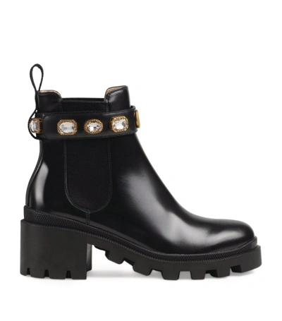 Gucci Embellished Strap Ankle Boots 60 In Black
