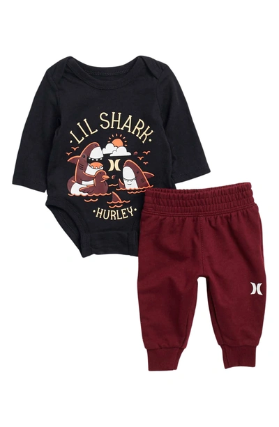 Hurley Lil' Shark Bodysuit & Joggers Set In Black