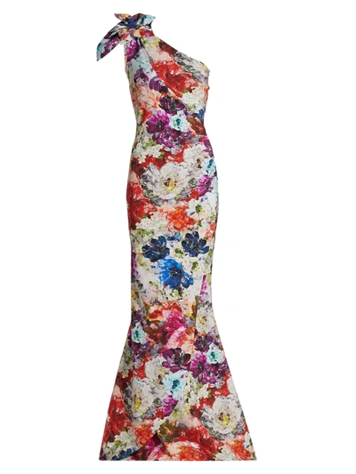 Chiara Boni La Petite Robe Painterly Floral One-shoulder Gown In Anemoni Print
