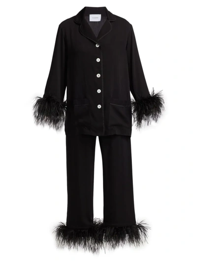 Sleeper Party Pyjama Set With Double Feathers In Black