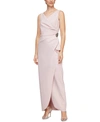 Alex Evenings Draped Embellished Compression Column Gown In Blush Pink