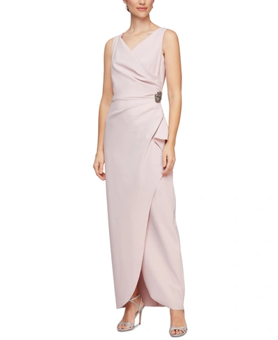 Alex Evenings Draped Embellished Compression Column Gown In Blush Pink