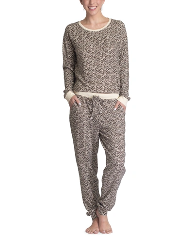 Muk Luks Butter-knit Hacci Lounge Pajama Set In Leopard