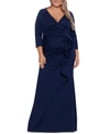 Xscape Plus Size Side-ruffle Ruched Gown In Midnight