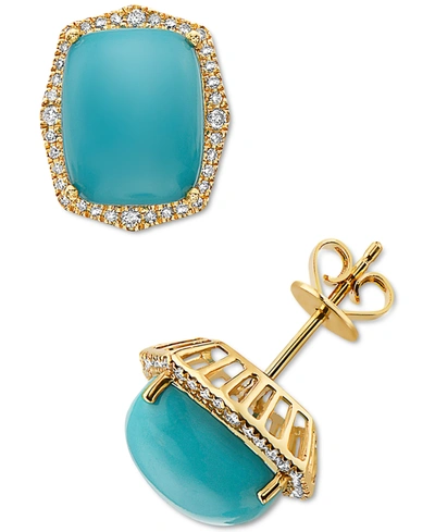 Effy Collection Effy Turquoise (10x8mm) & Diamond (1/4 Ct. T.w.) Stud Earrings In 14k Gold In K Yellow Gold