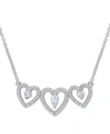 Macy's White Topaz (1/2 Ct. T.w.) & Diamond (1/5 Ct. T.w.) Triple Heart 18" Statement Necklace In Sterling In White Topaz