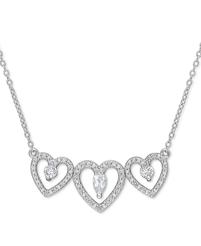 Macy's White Topaz (1/2 Ct. T.w.) & Diamond (1/5 Ct. T.w.) Triple Heart 18" Statement Necklace In Sterling