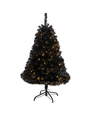 Nearly Natural Artificial Christmas Tree With 170 Clear Led Lights, 4' In Black