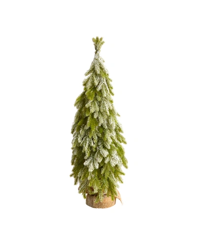 Nearly Natural Snow Flocked Down Swept Holiday Artificial Christmas Tree In Burlap Base, 35" In Green
