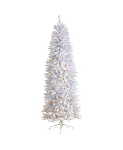 Nearly Natural Slim Artificial Christmas Tree With 300 Warm Led Lights And 955 Bendable Branches, 7' In White