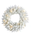 Nearly Natural Colorado Spruce Artificial Christmas Wreath With 129 Bendable Branches And 20 Warm Led Lights, 18" In White