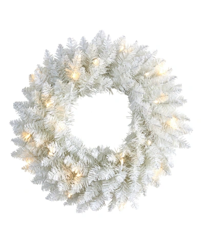 Nearly Natural Colorado Spruce Artificial Christmas Wreath With 129 Bendable Branches And 20 Warm Led Lights, 18" In White