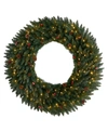 Nearly Natural Large Flocked Artificial Christmas Wreath With Pinecones, Berries, 150 Clear Led Lights And 400 Bend In Green