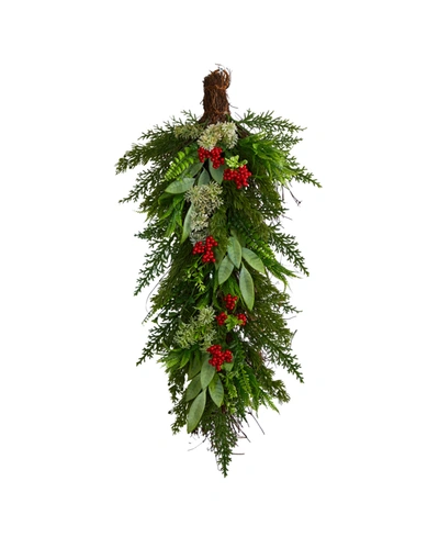 Nearly Natural Cedar And Berry Artificial Christmas Swag, 30" In Green