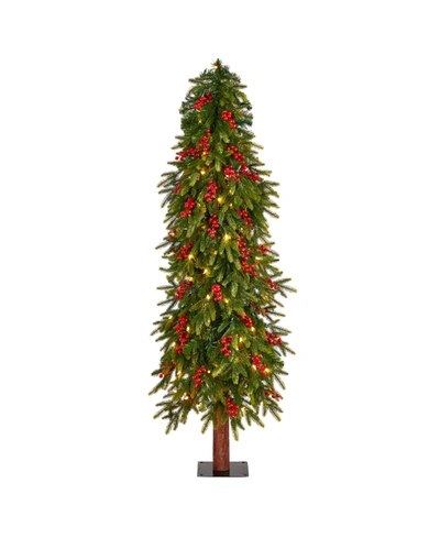 Nearly Natural Victoria Fir Artificial Christmas Tree With Multi-color Lights, Berries And Bendable Branches, 5' In Green