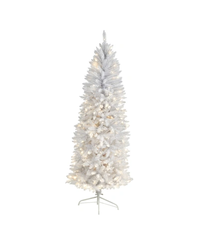 Nearly Natural Slim Artificial Christmas Tree With 250 Warm Led Lights And 743 Bendable Branches, 6' In White