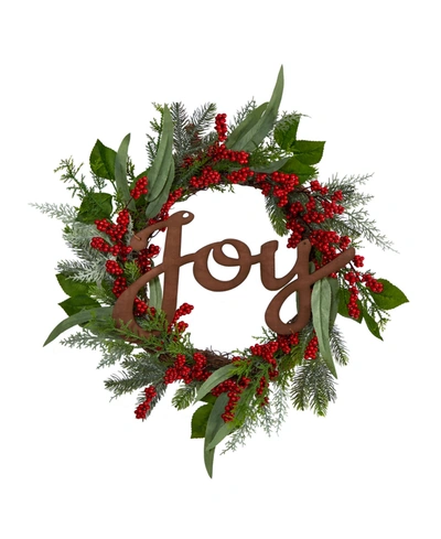 Nearly Natural Joy And Berries Artificial Christmas Wreath, 24" In Green