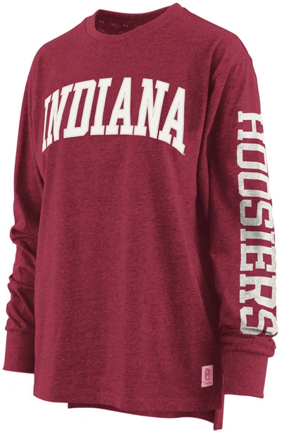PRESSBOX WOMEN'S HEATHERED CRIMSON INDIANA HOOSIERS TWO-HIT CANYON LONG SLEEVE T-SHIRT