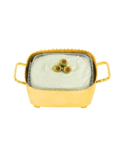 Classic Touch Small Square Beaded Candy, Dip Bowl And Spoon In Gold - Tone