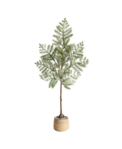 Nearly Natural Frosted Pine Artificial Christmas Tree In Decorative Planter, 35" In Green