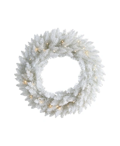 Nearly Natural Colorado Spruce Artificial Christmas Wreath With 179 Bendable Branches And 35 Warm Led Lights, 24" In White