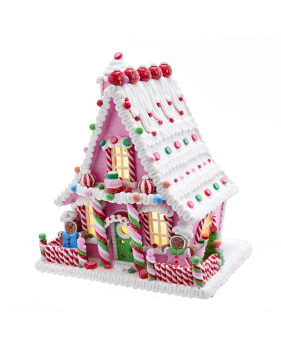 Kurt Adler 10-inch Pink Battery-operated Candy Led Gingerbread House Table Piece