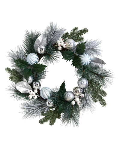 Nearly Natural Pinecones And Berries Christmas Artificial Wreath Ornaments, 24" In Green