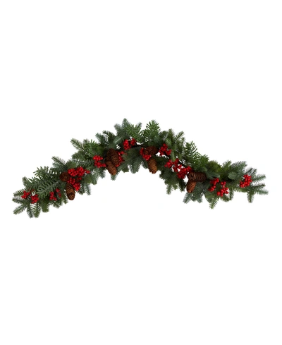 Nearly Natural Pines, Berries And Pinecones Artificial Christmas Garland, 40" In Green