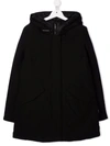Woolrich Concealed-front Hooded Coat In Black