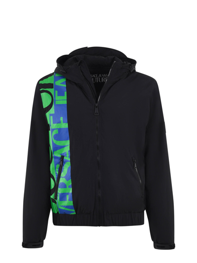 Versace Jeans Couture Logo Nylon Puffer Jacket In Nero