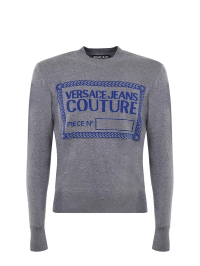 Versace Jeans Couture Maglia  In Misto Cotone E Cashmere In Grigio/blu