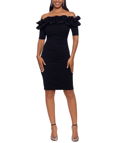 Xscape Ruffled Off-the-shoulder Bodycon Dress In Black
