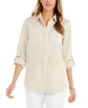 Charter Club Petite 100% Linen Button-front Shirt, Created For Macy's In Flax