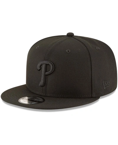 New Era Men's Black Philadelphia Phillies Black On Black 9fifty Team Snapback Adjustable Hat