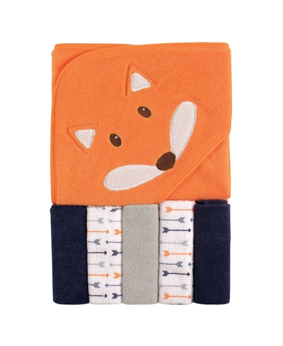Luvable Friends Hooded Towel With Washcloths, 6-piece Set, One Size In Boy Fox