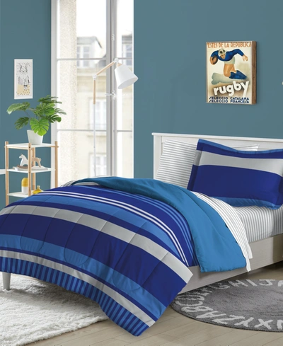 Dream Factory Rugby Stripe Twin Comforter Set Bedding In Blue