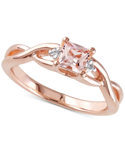 Macy's Morganite (1/3 Ct. T.w.) & Diamond Accent Braided Shank Ring In 18k Rose Gold-plated Sterling Silver