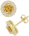 Macy's Citrine (1-1/2 Ct. T.w.) & Diamond (1/10 Ct. T.w.) Halo Stud Earrings In 18k Gold-plated Sterling Si In Citrine