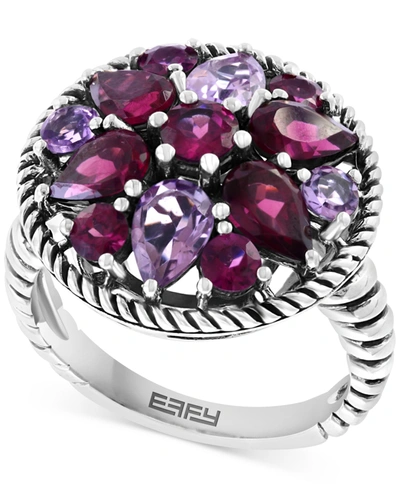 Effy Collection Effy Amethyst (1-5/8 Ct. T.w.) & Rhodolite (3-5/8 Ct. T.w.) Cluster Ring In Sterling Silver