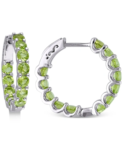 Macy's Peridot (3-3/4 Ct. T.w.) & White Topaz (1/4 Ct. T.w.) Small Hoop Earrings In 18k Rose Gold-plated St In Green