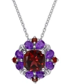 Macy's Rhodolite Garnet (3-1/4 Ct. T.w.) & Amethyst (1-1/8 Ct. T.w.) Cluster 18" Pendant Necklace In Sterli In Garnet