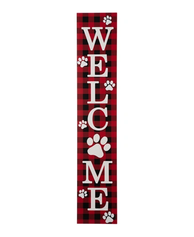 Glitzhome Wooden Plaid Pet " Welcome" Porch Sign, 42" In Multi