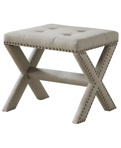 Best Master Furniture Lincoln Linen Blend Accent Bench With Champagne Nail Heads In Natural