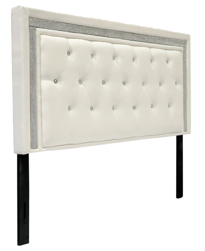 Best Master Furniture Maria Faux Leather Upholstered Headboard Tufted Crystals Rhinestone, Full/queen In White