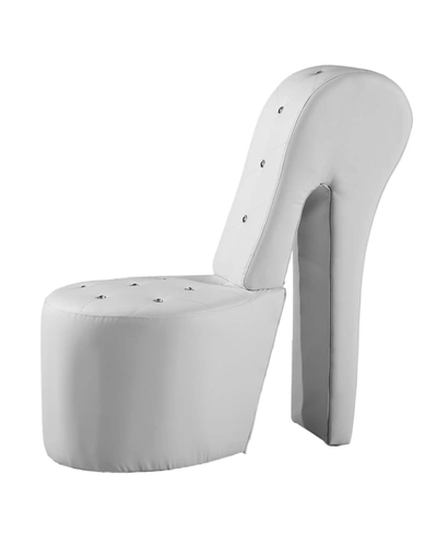 Best Master Furniture Jenna High Heel Faux Leather Crystal Studs Shoe Chair In White