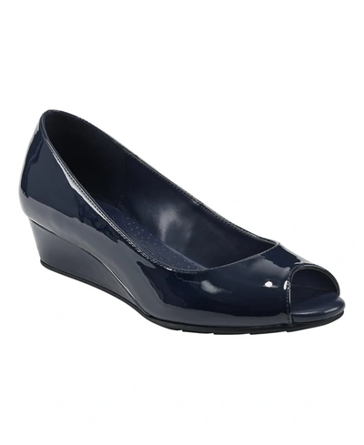 Bandolino Women's Candra Peep Toe Dress Wedges In Dark Blue Patent