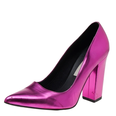 Pre-owned Stella Mccartney Metallic Pink Faux Leather Block Heel Pointed-toe Pumps Size 36