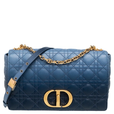 Pre-owned Dior Blue Ombre Cannage Leather Large Caro Shoulder Bag